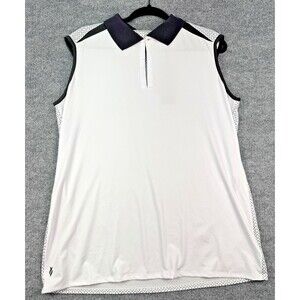 Nancy Lopez Golf Plus 1X Sleeveless Polo White Black Diamond Print Delux Dri NWT